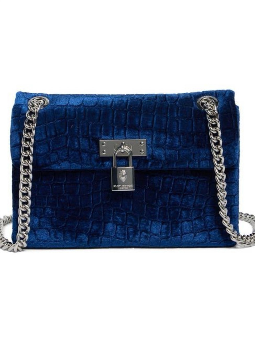 Kurt Geiger Brixton Blue Velvet Chain Shoulder Bag